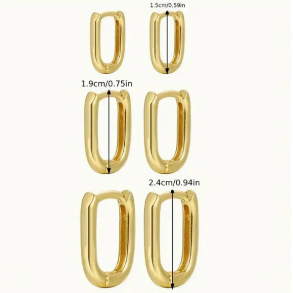 NEW - Stainless Steel - 3 Pair Squoval Hoop Bundle - Lever Clicker Back - Picture 3 of 3